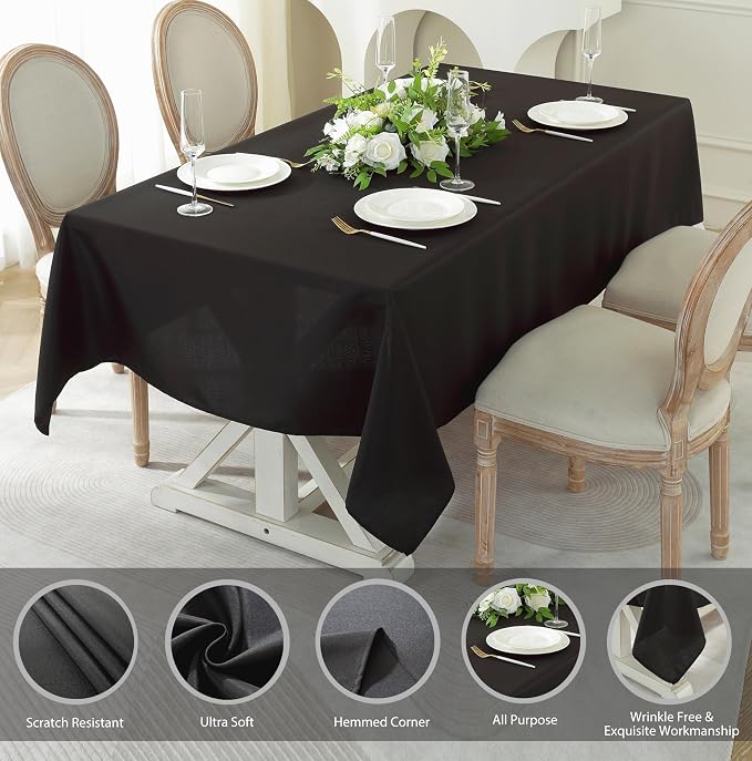 Rectangle Tablecloth - 5 Pack, 90x132 Inch Black, Washable Polyester for Home, Party, Wedding or Restaurant