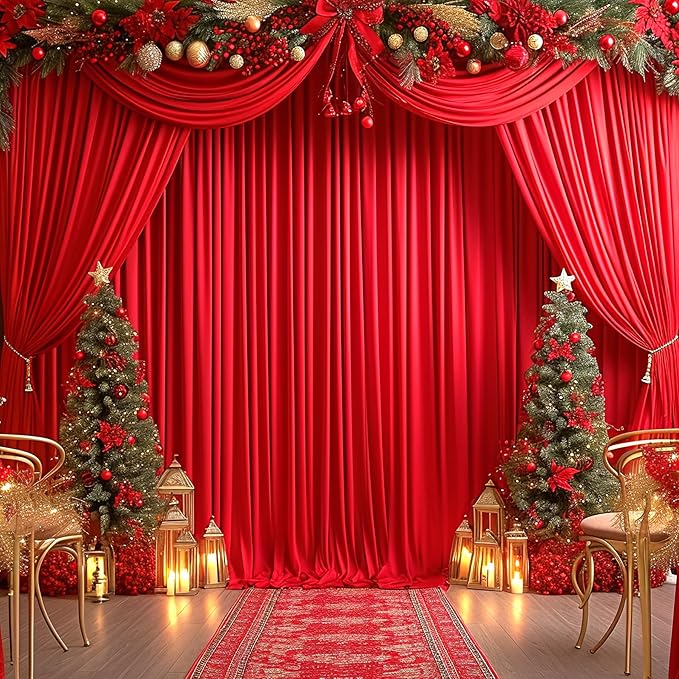 20ft x 10ft Red Backdrop Curtain for Parties Red Wrinkle Free Backdrop Drapes Panels for Wedding Baby Shower Birthday Photo Photography Christmas Polyester Fabric Background Decoration