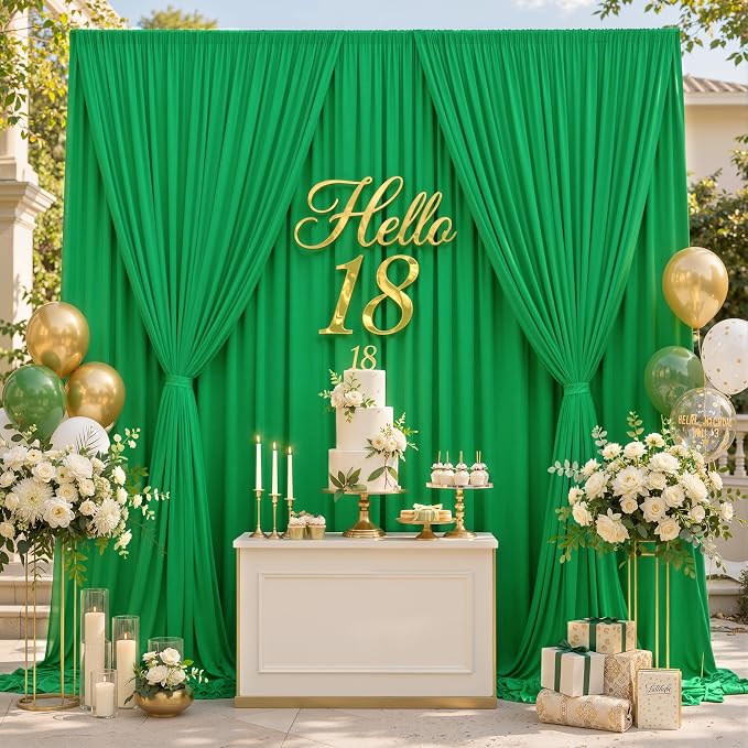 10ftx12ft Wrinkle Free Green Backdrop Curtain Photo Backdrop Drapes | 2 Panels 5×12ft Height Green Silky Polyester Fabric Back Drop Cloth for Wedding Party Birthday Photography Background Drape