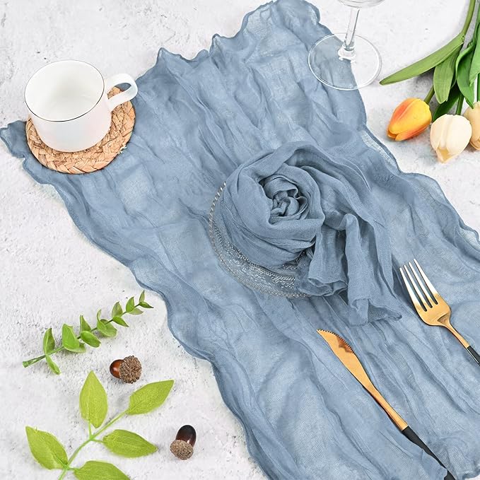 60 Pack Gauze Cheesecloth Napkins 20 x 20 Inch Wrinkled Dinner Napkins Rustic Boho Table Napkins Decorative for Weddings Parties Event Family Dinner Table Decoration (Dusty Blue)