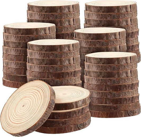 SOUJAP 60pcs 3.5-4 Inch Natural Wood Slice, 9-10cm Unfinished Wooden Slices, Log Discs Circles for DIY Arts, Crafts