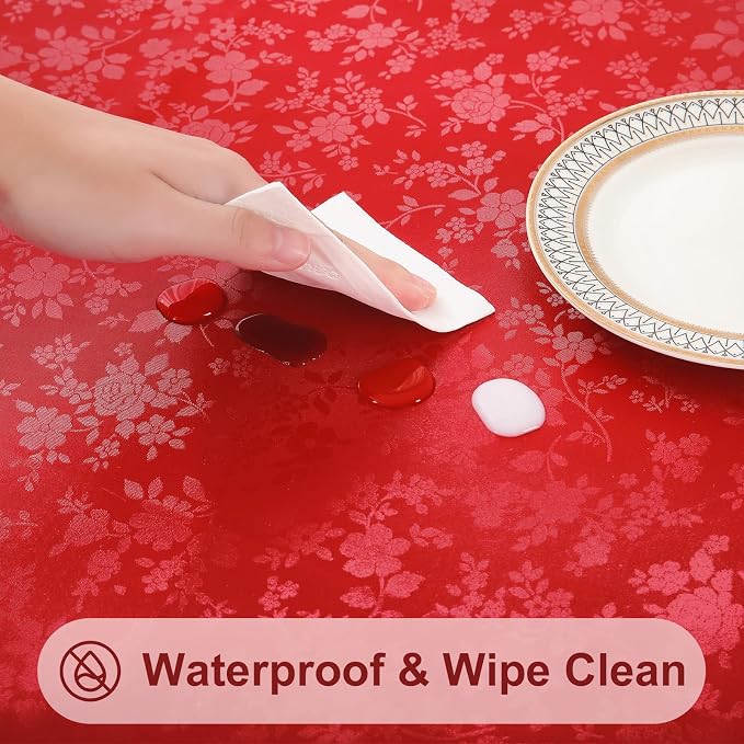 Smiry Rectangle Table Cloth, Waterproof Heavy Duty Vinyl Tablecloths, Wipeable Washable Table Cover for Kitchen and Dining Room (Red, 54" X 108")