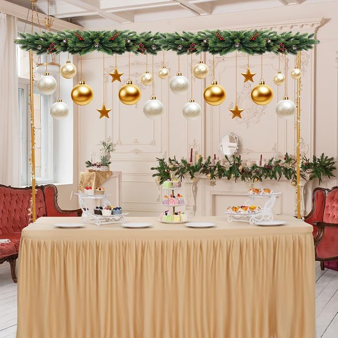 Over The Table Rod Stand with Clamps Adjustable 15''-47'' Tall 31"-90" Length Table Arch Stand and Fairy Lights Hanging for Wedding Birthday Home Party Decoration (Gold)
