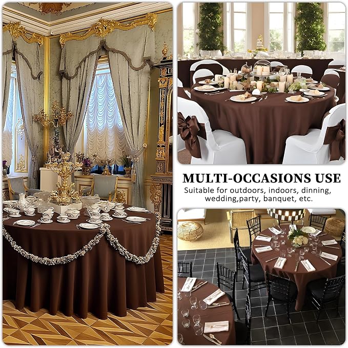 8 Pack Brown Round Tablecloth 120 Inch Stain and Wrinkle Resistant Round Brown Table Cloth Reusable and Washable Polyester Fabric for Buffet Wedding Party and Banquet