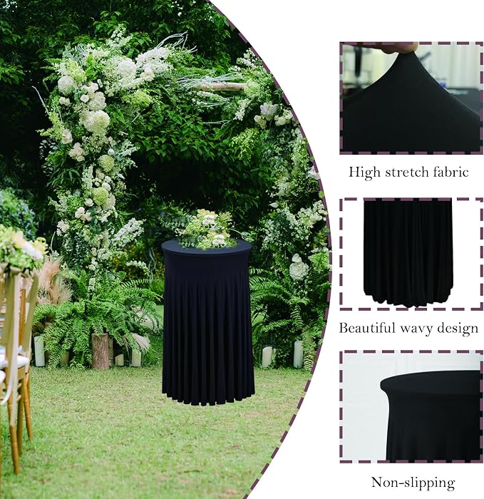 5 Pack Round Spandex Cocktail Table Tablecloths with Skirt, 32 x 43 Inch Black Stretch High Top Cocktail Table Covers Table Skirts Stretch Fitted Round Cocktail Table Cloths for Wedding Party Banquet