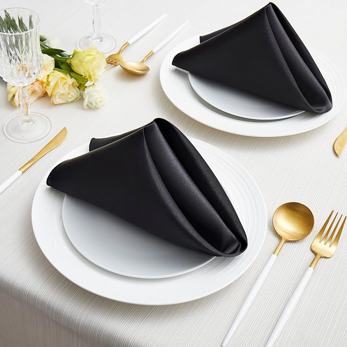100 Pack Square Satin Dinner Napkins, 20x20 Inches Silky Soft Smooth Table Cloth Napkins for Restaurant Weddings Banquet Party Decoration, Black