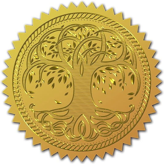 CRASPIRE 2" Gold Foil Sticker Tree of Life 100pcs Certificate Seals Gold Embossed Celtic Knot Round Embossed Foil Seal Stickers for Envelopes Invitation Card Diplomas Awards Graduation