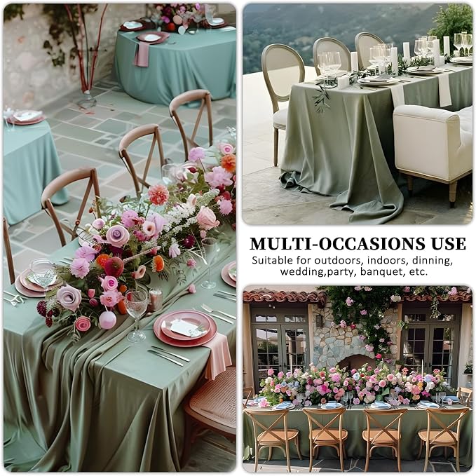 8 Pack Sage Green Tablecloth 60 x 102 Inch Rectangular for 6 Foot Rectangle Tables, Wrinkle Resistant Green Table Cloth Washable Polyester Fabric for Party Wedding Banquet