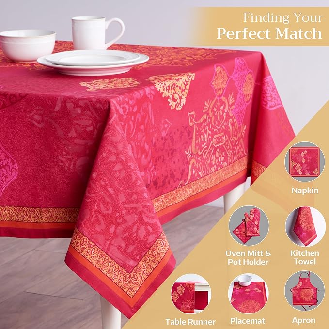 Maison d' Hermine Table Cloth Rectangle Table 100% Cotton 60 x 120 Inches Fall Tablecloth Reusable Everyday Use for Thanksgiving Christmas Decorations Dining Farmhouse Party (Versailles)