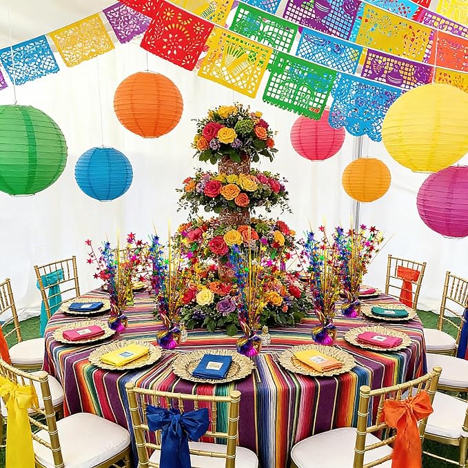 FUBININA 6 Pack Metallic Colorful Table Centerpiece Party Decoration Rainbow Theme Foil Spray Glitter Decor Star Tabletop Birthday New Year Fiesta Mexican Taco Cinco De Mayo Party Supplies, Multicolor