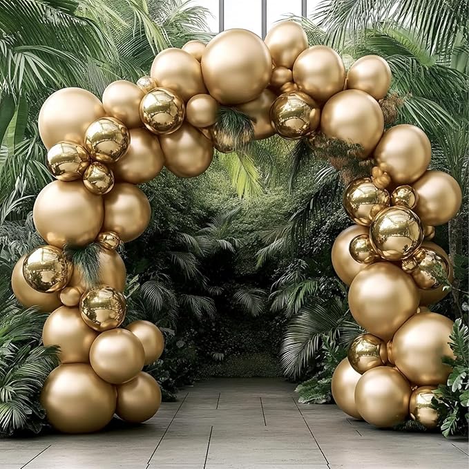 108Pcs Gold Balloons Different Size, 18/12/10/5 inch Chrome Metallic Gold Balloons Garland Arch kit for Birthday Baby Shower Wedding Graduation Party Decoration