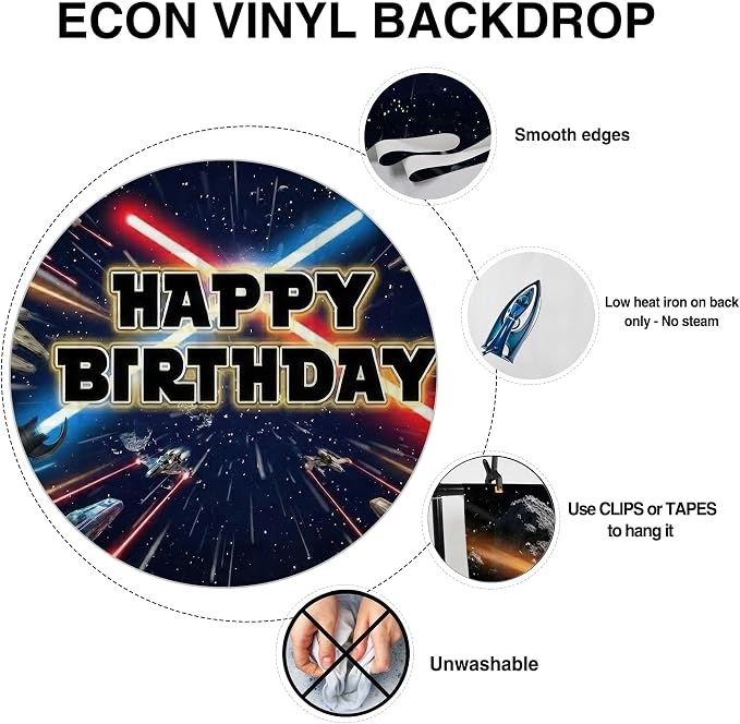 Allenjoy Space War Birthday Party Decorations Set - 11 Piece Kit with 59"x35" Backdrop, 6 Headbands, 4 Photo Booth Props, Decor Supplies, Favors for Son Men Boys Teens Fans