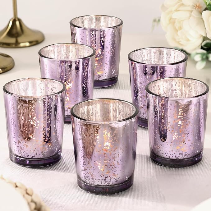LETINE 6pcs Purple Votive Candle Holders – Standard Votive Size for Regular Votive Candles– Tea Light Candles Holderfor Home Decor, Garden Party Decorations, Engagement Table Decorations