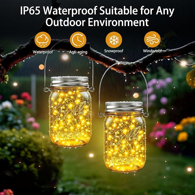 Mason Jar Solar Lights for Outside, 12 Pack 30 LED Fairy Firefly Lights Mason Jar Solar Lids Outdoor Waterproof String Lights with Hangers(NO JARS) for Patio Garden Yard Lawn Decor - Warm White