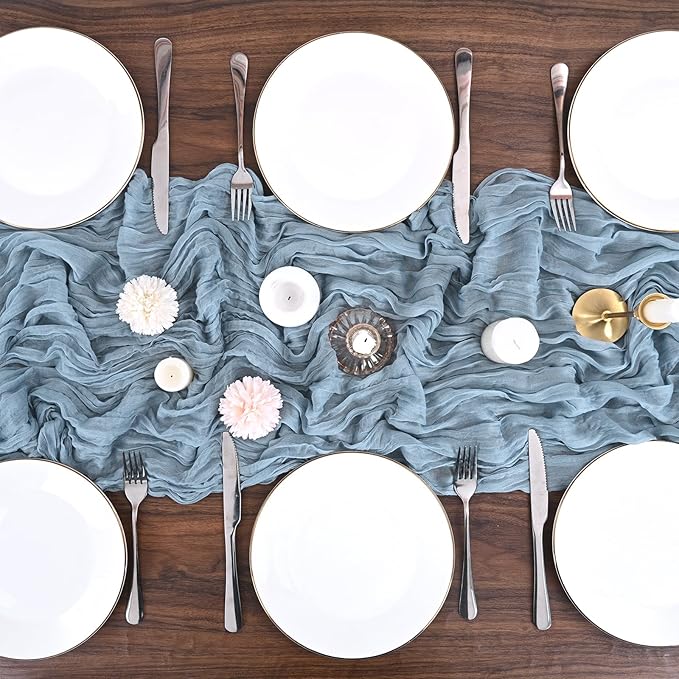 24 Pack Dusty Blue Cheesecloth Table Runner,10FT Boho Gauze Table Runners,35 x 120 inch Rustic Long Sheer Fabric Cheese Cloth Table Runner for Wedding Party Bridal Shower Christmas Decorations