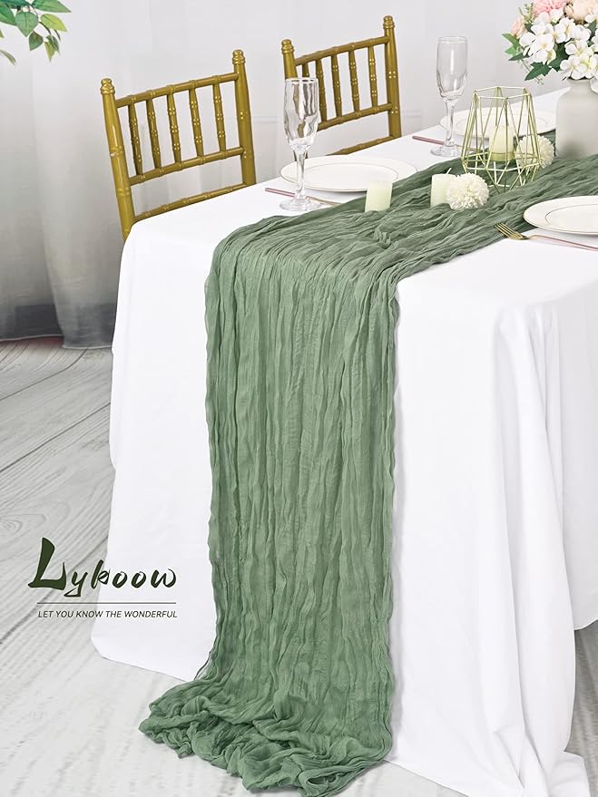 10 Packs Sage Green Cheesecloth Table Runner, 10Ft x 35" Sage Rustic Gauze Boho Wedding Table Decor