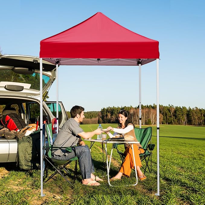 5x5 Pop Up Canopy Tent, Instant Portable Beach Canopy, Outdoor Tent with Carry Bag for Camping, Sports, Tailgating, Events, Red