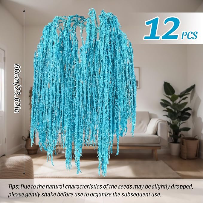 Suncalla 12 Pcs Blue Spring Natural Dried Amaranthus Hanging Flowers Amaranthus Artificial Flowers for Wedding Arch Bouquet Floral Garland Wall Home Decoration (23 Inch)