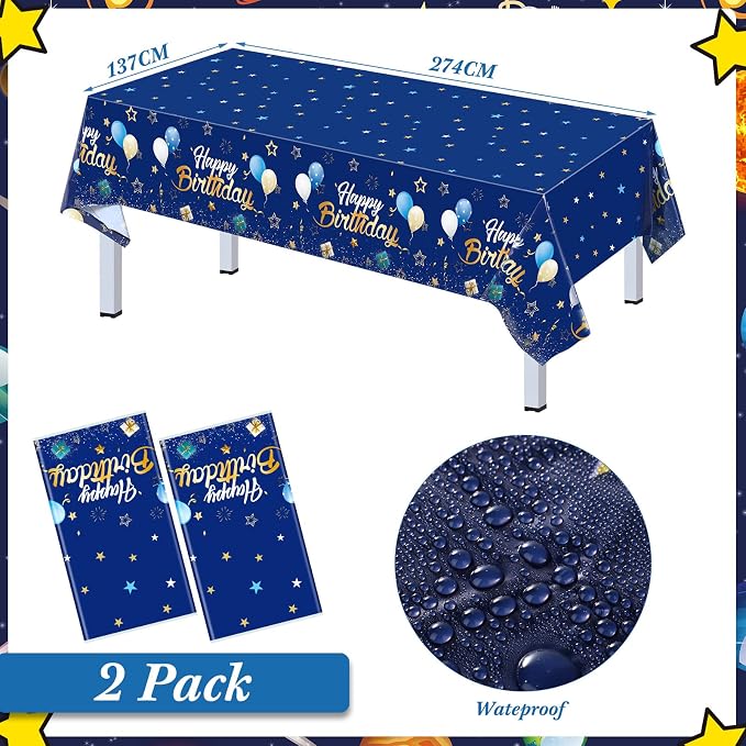 Pajean Blue and Gold Happy Birthday Party Tableware Set Navy Blue Birthday Decoration for Men Banner and Tablecloths Plates Cups Napkins Dinnerware for 24 Guests Party Supplies
