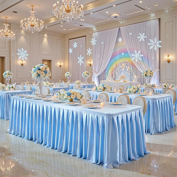 Blue Satin Tablecloths Rectangle 6FT, Glitter Spandex Fitted Stretch Table Covers Wrinkle-Free Floor Length Shimmer Table Skirt for Weddings Parties Baby Shower Banquets Vendor Events