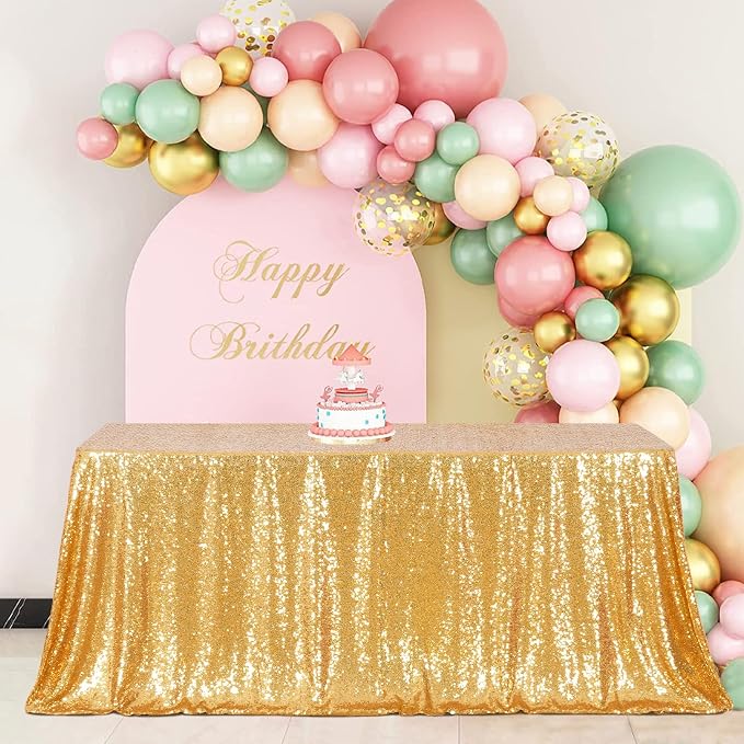 Poise3EHome Gold Sequin Tablecloth 60×102 Inch Rectangle Sparkly Fabric Table Cloth for Birthday Wedding Party Holiday Baby Shower Christmas Decoration