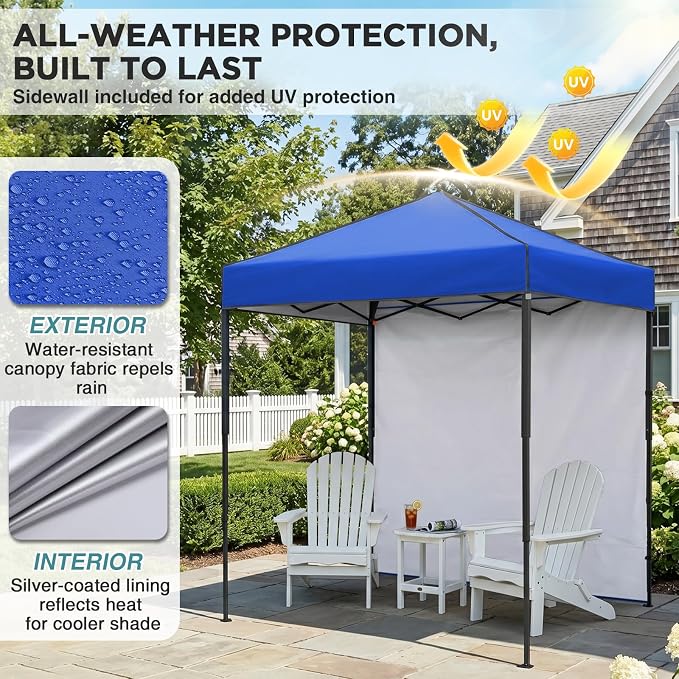 EAGLE PEAK 6x4 Instant Pop Up Canopy Tent with 1 Side Wall Panel, Straight Leg Sun Shelter, Portable Canopy with Carry Bag for Camping, Beach & Sports, Blue