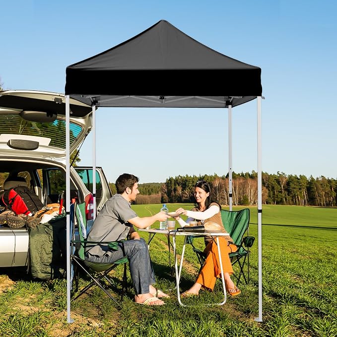 5x5 Pop Up Canopy Tent, Instant Portable Beach Canopy, Outdoor Tent with Carry Bag for Camping, Sports, Tailgating, Events, Black