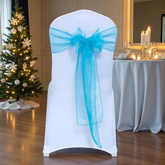 MDS® Pack of 300 Organza Chair Sashes for Wedding Decoration, Reusable Sheer Chair Bows for Banquet Chair Cover, Reception, Bridal Shower, Baby Shower, Birthday Party & Special Events - Light Teal