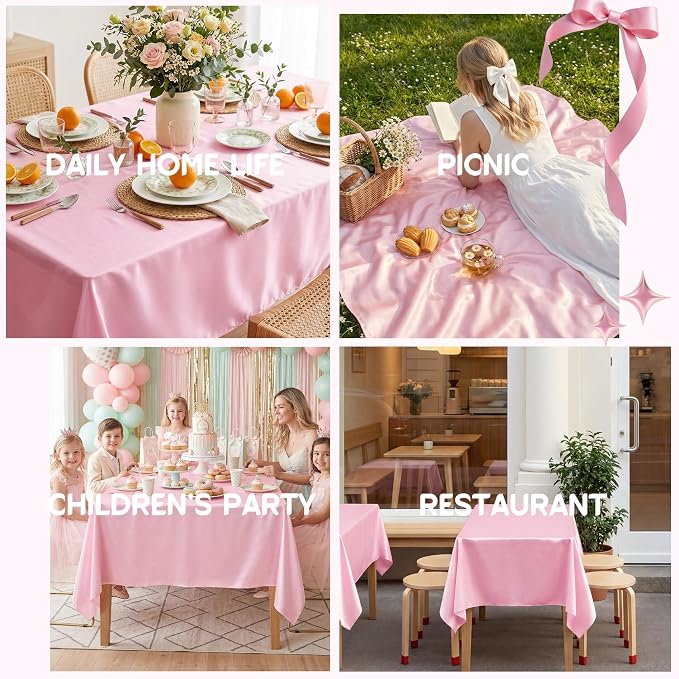 8 Pack Pink Satin Tablecloth 58 x 102 Inches, Rectangular Satin Table Cloths for Wedding Reception, Birthday Party, Graduation & Holiday Banquet Tables
