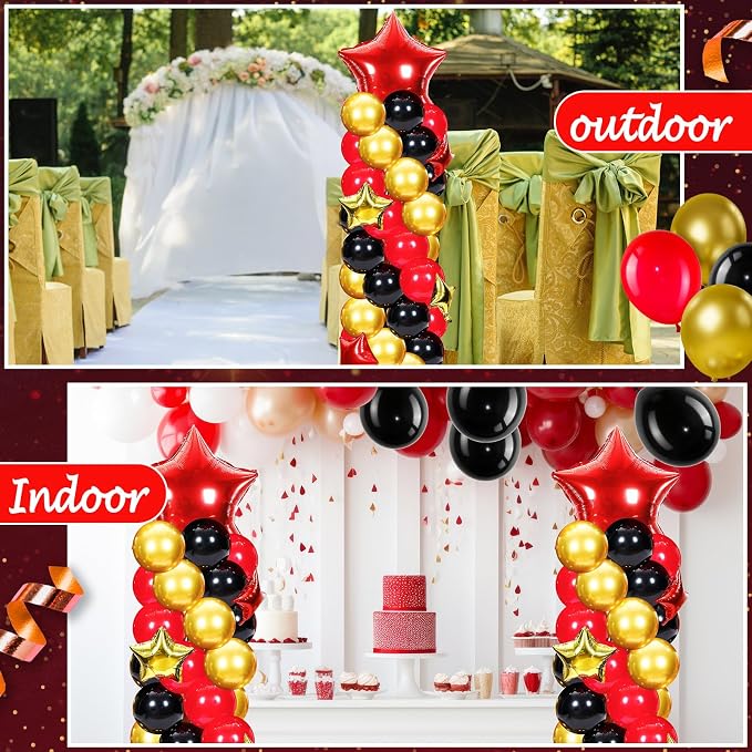 Gejoy 110 Pcs Red Gold Black Balloons Column Stand Kit Adjustable Tower Stand from 1.4 to 6.6 ft with Bases for Back to School Wedding Birthday Baby Shower Party