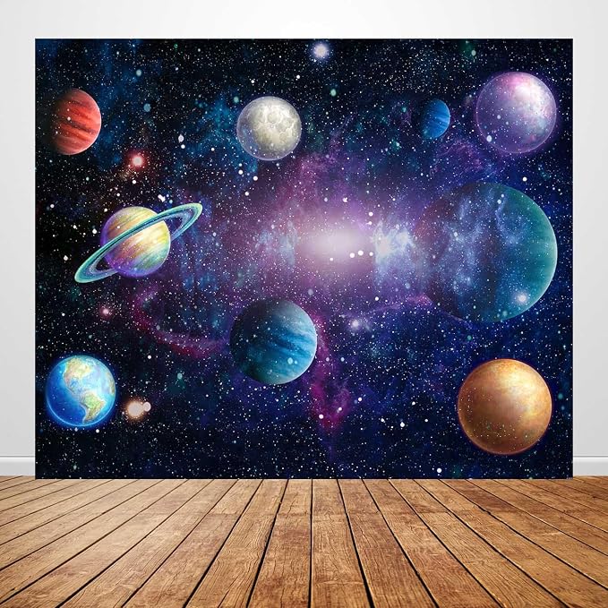 Outer Space Backdrop Starry Galaxy Birthday Party | 118 x 95.6 in, Polyester, Outer Space Theme, Lightweight, Reusable, Washable, Birthday Decor, Photo Backdrop