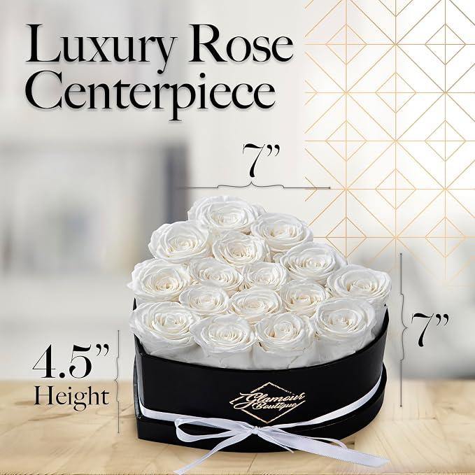 GLAMOUR BOUTIQUE 16 Flower Forever Heart Shape Box, Mothers Day Gift For Mom, Eternal Preserved Roses Gift for Her, Flowers bouquet, For Birthday, Anniversary, Girlfriend - White