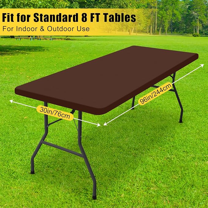Smiry 3 Pack Rectangle Table Cloth, Elastic Fitted Flannel Backed Vinyl Tablecloths for 8ft Folding Tables, Waterproof Wipeable Table Covers for Indoor, Outdoor, Camping and Picnic (Coffee, 30"x96")
