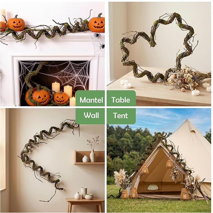 71inch Twisting Artificial Greenery Grapevine Garland Faux Woody Tree Branches Plants Twigs Stems Trunk Moss for Arch Fireplace Wall Hanging Garden Halloween Jungle Theme Reptile Decoration