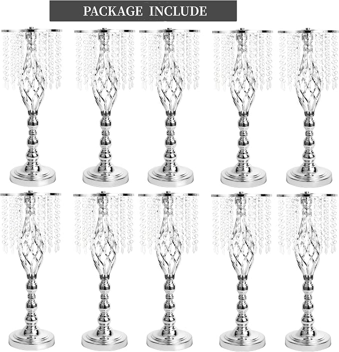 10pcs Silver Metal Flower Vases Crystal Flower Stand Wedding Centerpieces for Tables Party Dinner Event Restaurant Hotel Decoration