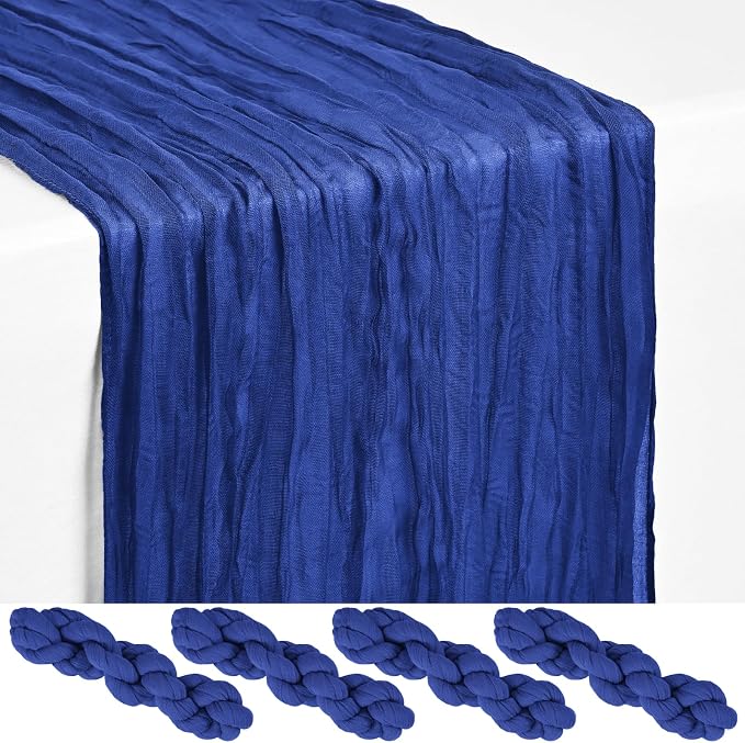 4 Pack Royal Blue Cheesecloth Table Runner 17 x 108 inch Boho Gauze Table Runner Rustic Sheer Cheese Cloth Table Decorations for Wedding Party Baby Bridal Shower Birthday Holiday Home