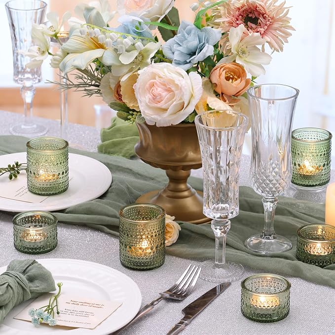 30 Pack Green Votive Candle Holders, Glass Tealight Holders for Wedding Table Centerpiece, Baby Shower, Birthday Party, Summer & Everyday Home Decor