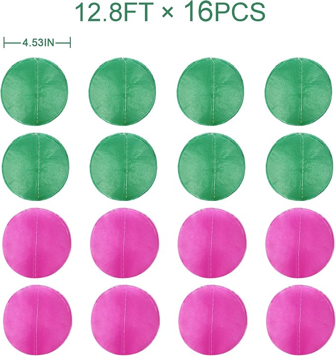 205 Ft Hot Pink and Green Party Decorations Circle Dot Backdrop Garland Tissue Paper Polka Dots Hanging Streamer for Witches Theme Birthday Baby Shower Bachelorette Wedding Engagement Party Supplies