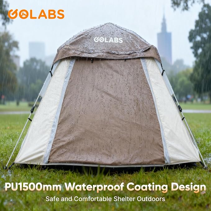 Golabs Pop Up Camping Tent for 2/3/4 Person, 1-Min Setup by Pre-Attached Pole, 4 Side Mesh& Door for View/Airflow, CT2 Instant Canopy Tent with PU1500mm Waterproof, for Outdoor/Camping/Music Festivals