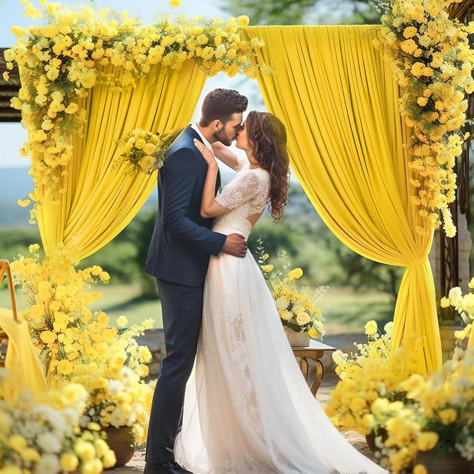 40×10 ft Yellow Wrinkle Free Backdrop Curtain for Party, 8 Panels 5×10ft Soft Silky Polyester Photo Backdrop Drapes Curtains for Wedding Birthday Themed Parties Baby Shower Photography Backgrounds