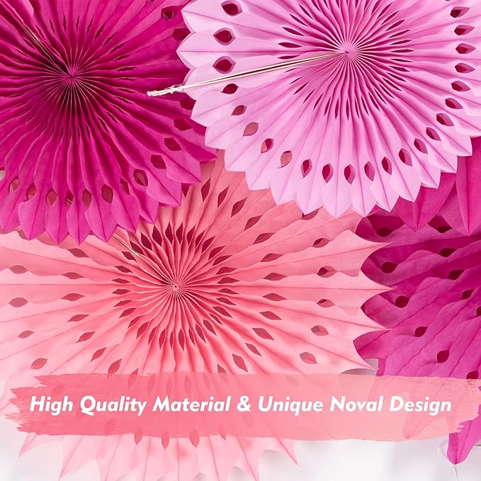 PAPER JAZZ Paper Flowers Hot Pink Paper Flowers Decorations for Wall Hanging Paper Fans for Valentine Floral Backdrop Decor Bridal Shower Birthday Party Galentine's Day