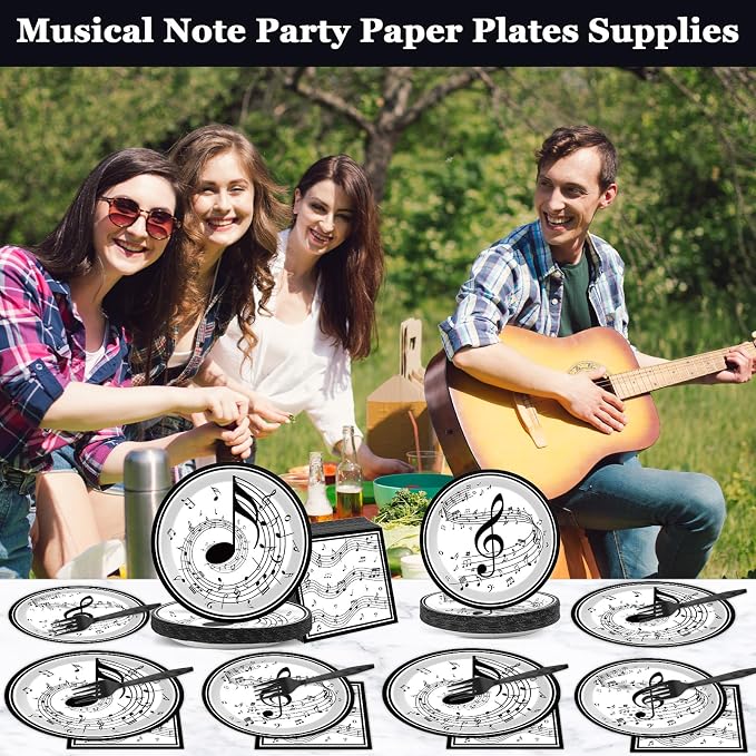 200Pcs Musical Note Plates Napkins Music Notes Themed Party Tableware Set Baby Shower Dinnerware Disposable Music Dessert Plates for Concert Birthday Party Baby Shower Decor Supplies Serve 50