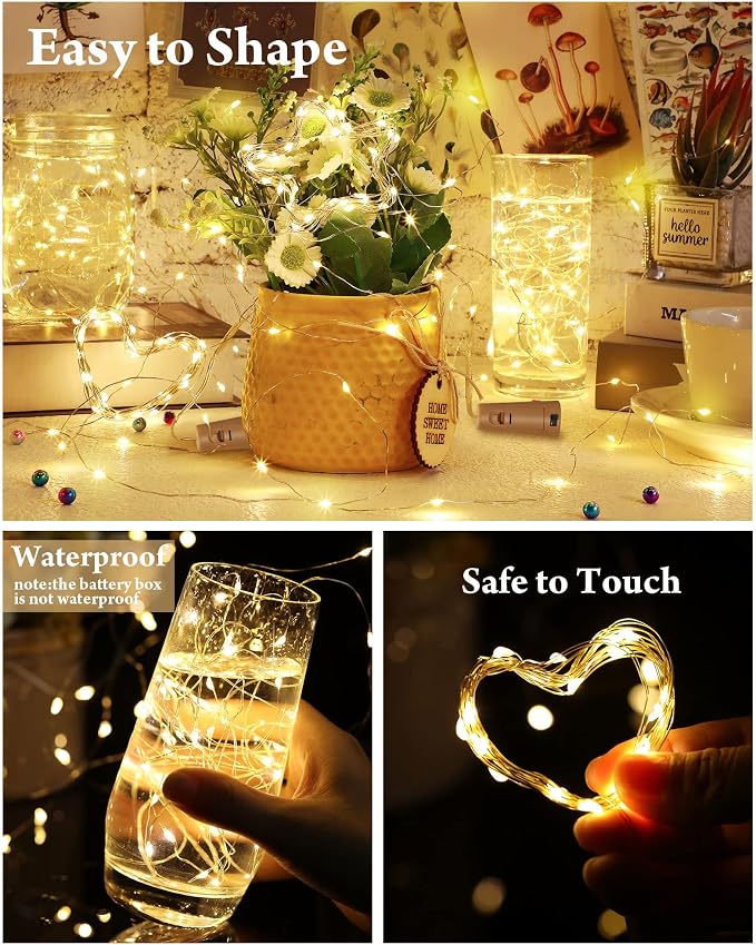 Hortsun 60 Pack Wine Bottle LED Lights with Cork Fairy Mini String Lights Battery Operated Mini Waterproof 7 ft Silver Wire 20 LED Cork Shape for Valentines, DIY, Party, Decor, Wedding (Warm White)
