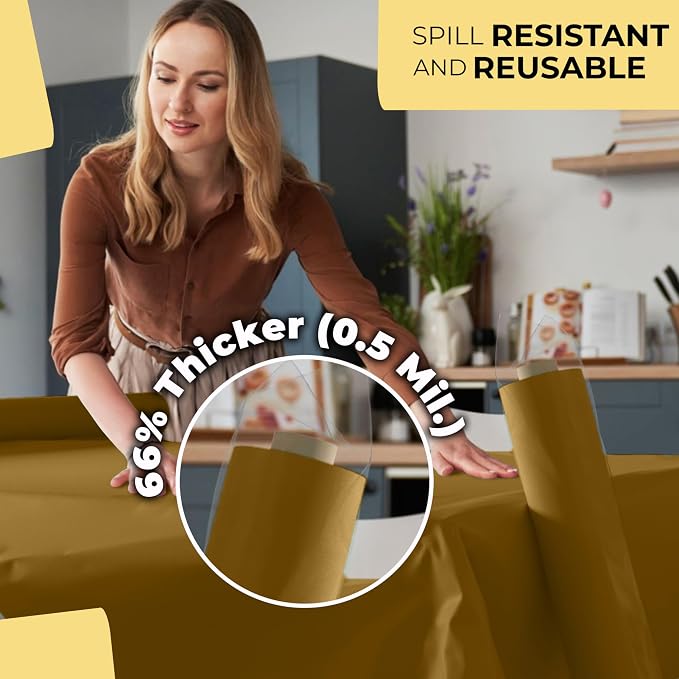 Party Solids 66% Thicker Premium Gold Plastic Table Cover Roll 40" X 300' Table Cloth Plastic Cover Roll Quality Thick Banquet Rolls Disposable Tablecloth Rolls Strong American Based Company