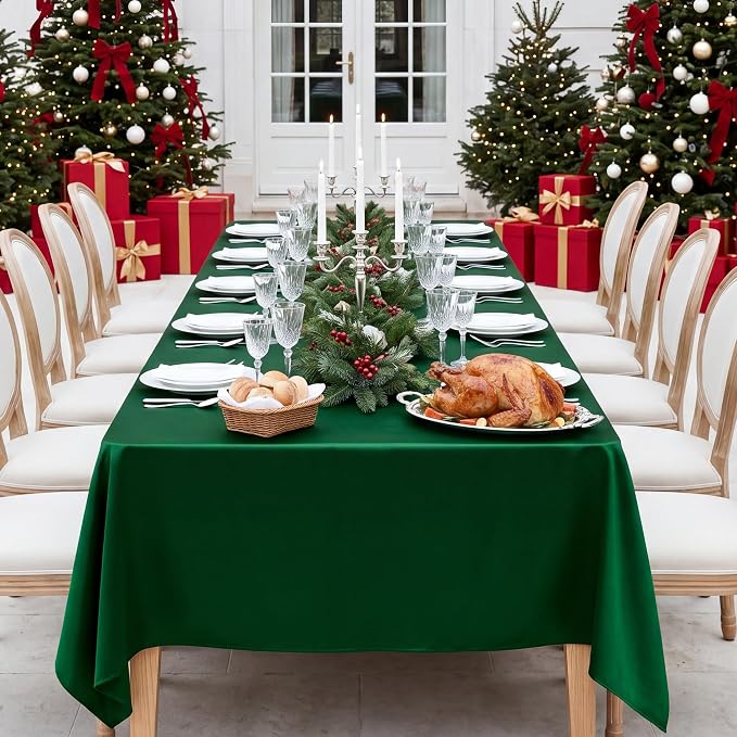 4 Pack Dark Green Satin Tablecloth 58 x 102 Inches, Rectangular Satin Table Cloths for Wedding Reception, Birthday Party, Graduation & Holiday Banquet Tables