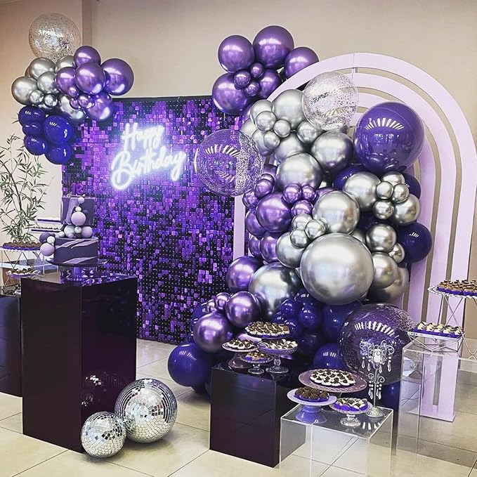 COKAOBE Purple Shimmer Wall Backdrop, 24PCS Square Sequin Shimmer Backdrop Panel, Photo Backdrops for Birthday, Anniversary, Wedding, Graduation & Bachelorette Party Decoration