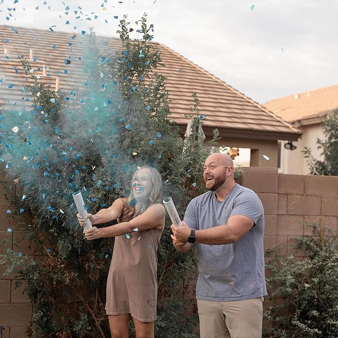 PrimePure Gender Reveal Confetti Cannon - Biodegradable Powder & Heart Shaped Confetti Poppers - Blue, 4 Pack - Baby Boy Gender Reveal Smoke Bombs - Powder Cannon Party Poppers Blue Party Supplies