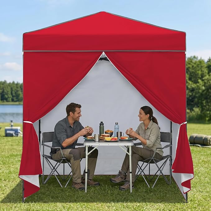 EAGLE PEAK 6x4 Instant Pop Up Canopy Tent with 4 Side Wall Panels, Straight Leg Sun Shelter, Portable Canopy with Carry Bag for Camping, Beach & Sports, Red