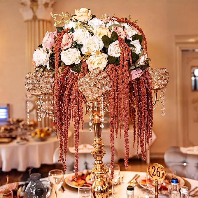 Suncalla 12 Pcs Brown Spring Natural Dried Amaranthus Hanging Flowers Amaranthus Artificial Flowers for Wedding Arch Bouquet Floral Garland Wall Home Decoration (23 Inch)