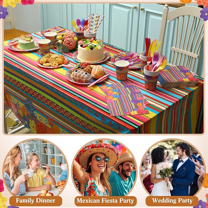 Funnymoom 452 Pcs Cinco De Mayo Party Decoration for 50 Guest, Mexican Paper Plates Napkins Cups Tablecloth Cutlery Straws Fiesta Disposable Tableware Set for Mexico Wedding Birthday Party Supplies